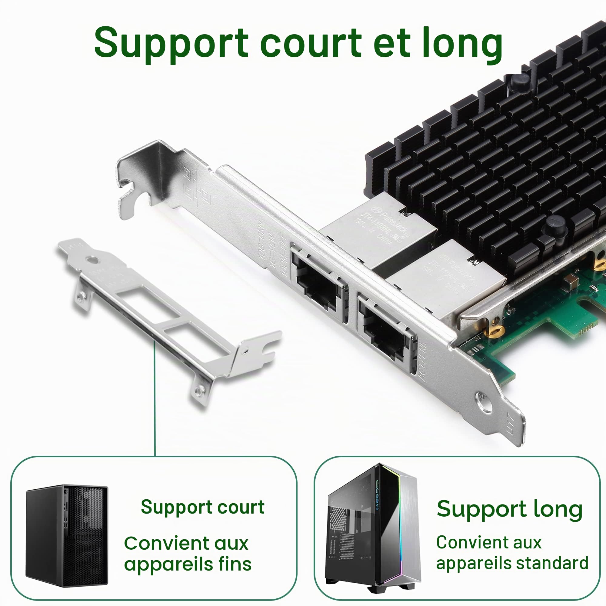Carte réseau 10Gb PCIe pour Intel X540-T2, Carte LAN 10G avec contrôleur Intel X540, 2 Ports RJ45, Adaptateur Ethernet PCI Express x8, Compatible avec Windows/Windows Server/Linux/Freebsd.
