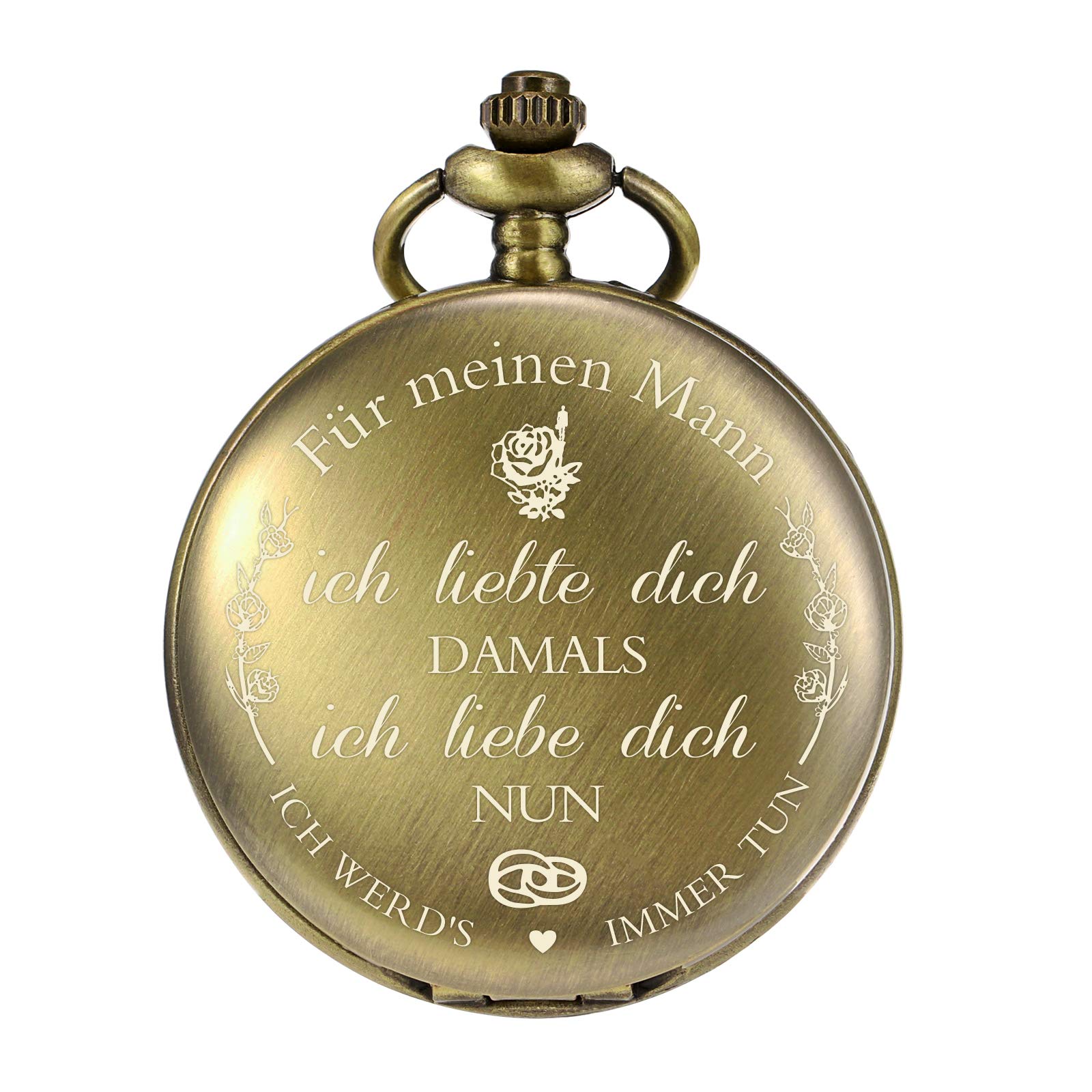 TREEWETO Taschenuhr mit Gravur Kette Herren Schwarz/Bronze Geschenk zum Geburtstag Hochzeitstag Jahrestag Ehemann