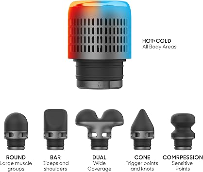 Sharper Image Powerboost Hot + Cold Massage Gun Bundle - Deep Tissue Percussion Massagers with Heat/Cool Therapy, Multiple Attachments & Speeds, Quiet Ergonomic Design, Muscle Relief Workout Recovery