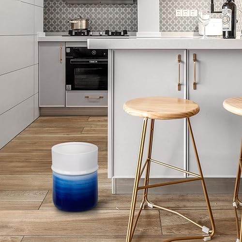 Miniatura 5 de Cubo de basura decorativo redondo pequeño, contenedor de basura para baños, tocadores, cocinas, oficinas en casa, pintado a mano, azul marino,