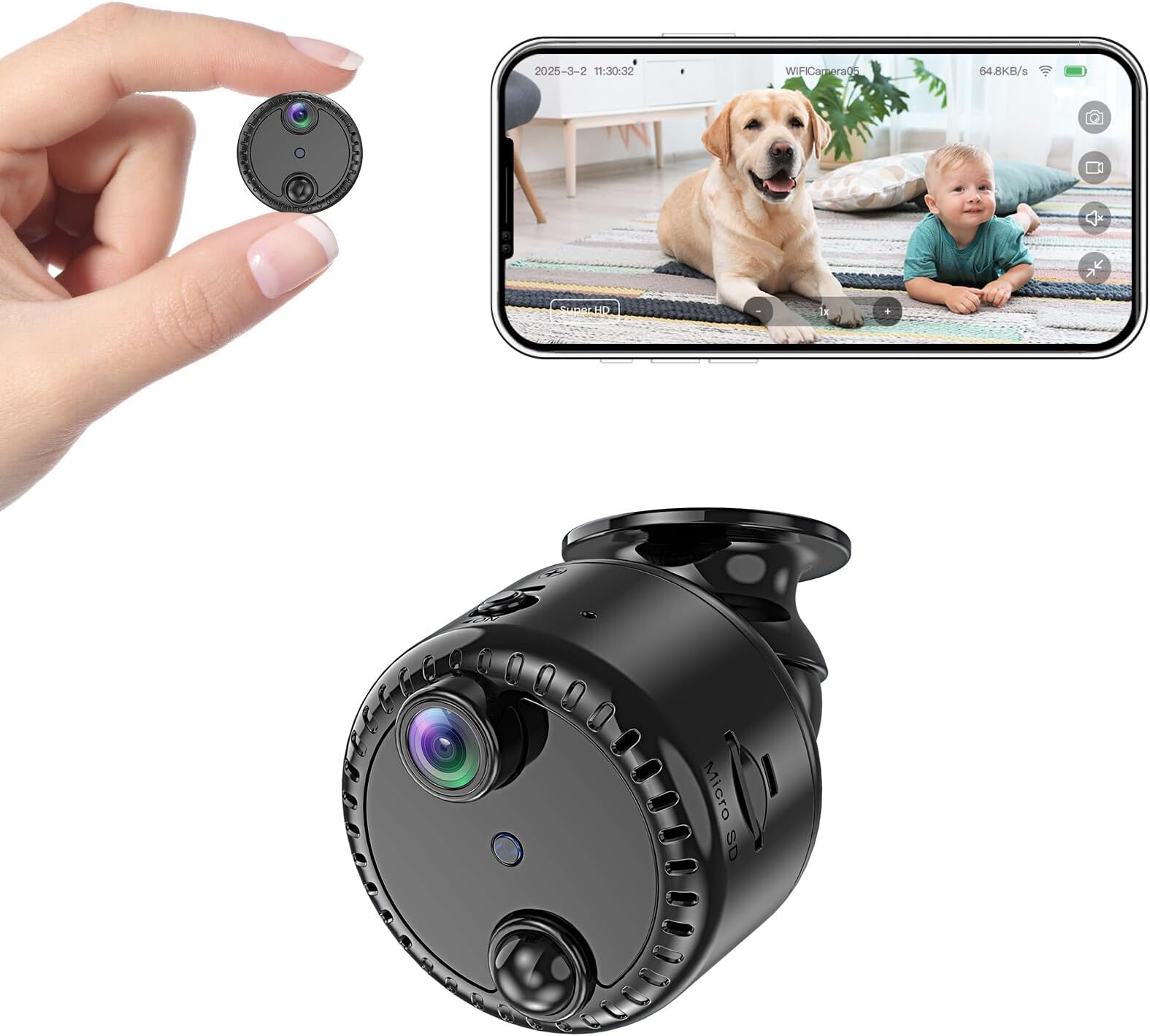 VIDCASTIVE Mini Spy Hidden Camera 4K Wireless WiFi Small Nanny Cam Portable Indoor Secret Tiny Video Security Cameras with 100 Days Standby Battery Life AI Motion Detection Night Vision