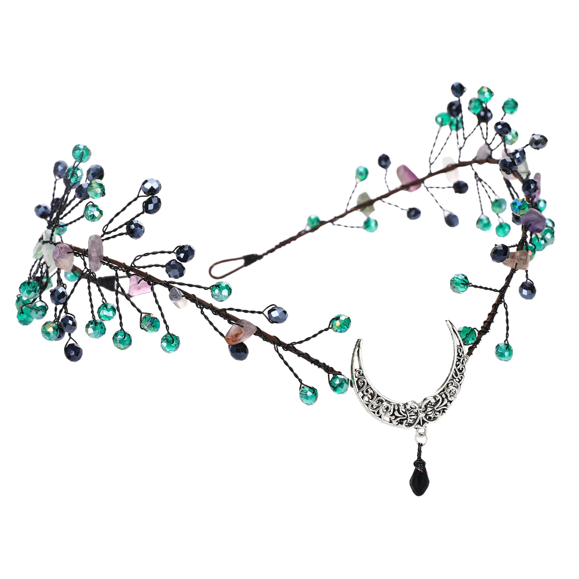 MOSTORYGothic Crystal Elf Crown - Fairy Crown Goth Elf Circlet Viking Headpiece Celtic Hairband for Vampire Queen Renaissance Renfaire Cosplay Halloween Dark Wedding Fantasy Photography