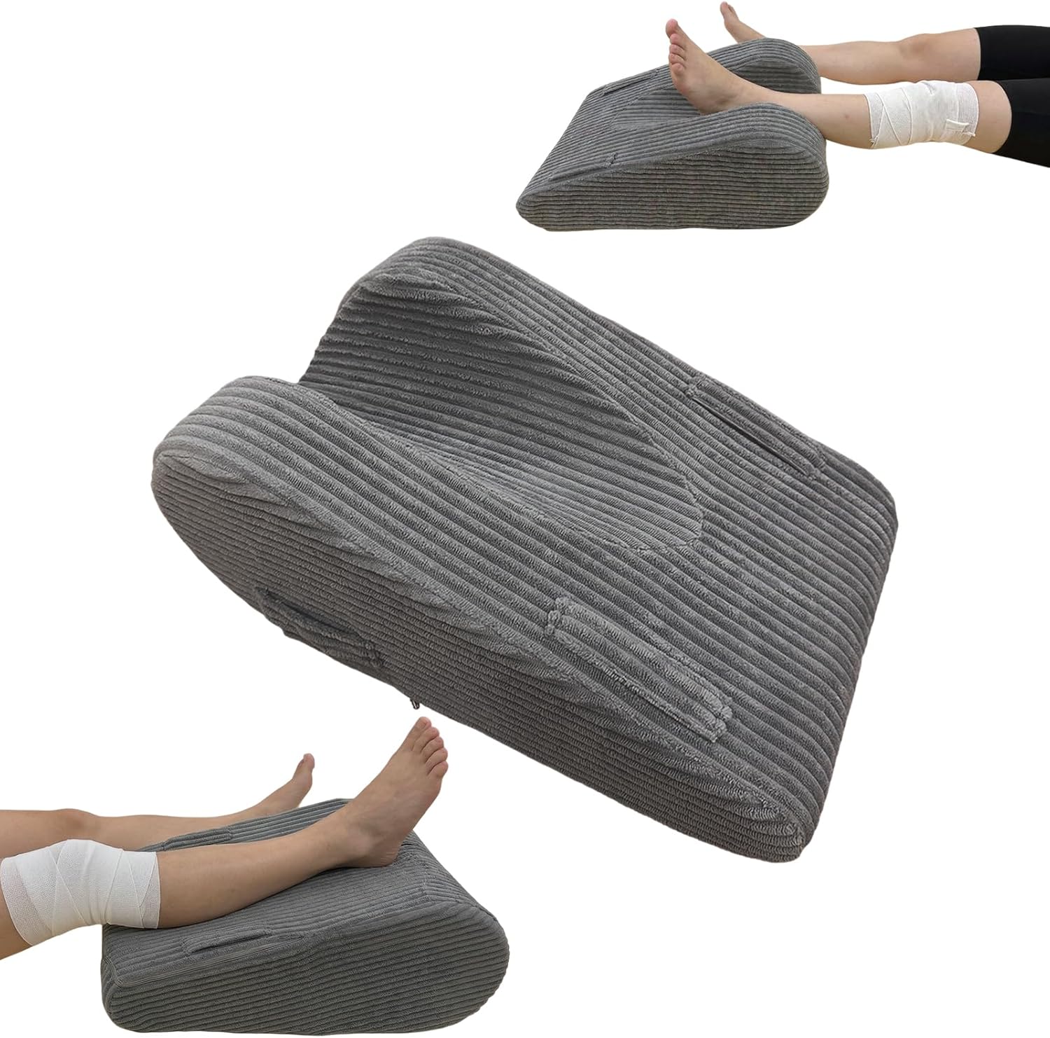 Knee Replacement Recovery Aids, Double-Sided Leg Elevation Pillow for After Surgery, Extension & Elevation Wedge for Knee Hip Ankle Support, Corduroy Leg Support with Handles, Leg Lifter