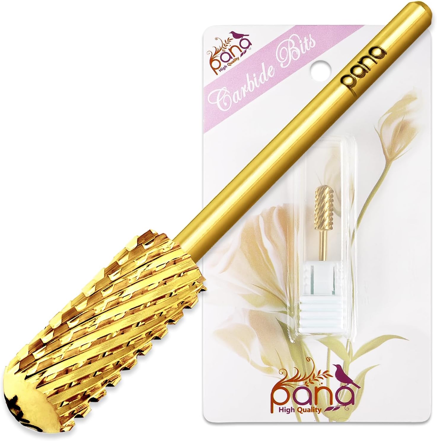 PANA 3/32" Small Smooth Round Top Safety Carbide Nail Drill Bit for Gel Polish & Acrylic Removal Nail Salon Manicure Pedicure Electric File Tools (Small Barrel - Gold, 2X Coarse)