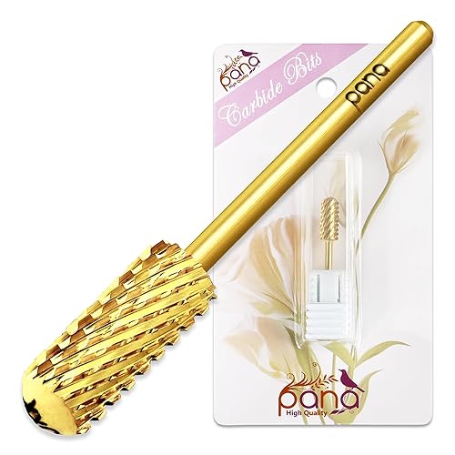 PANA - Broca de carburo para uñas de cabezal pequeño con punta lisa y redonda, seguridad, 3/32 pulgadas, color dorado, grano grueso 2X, para