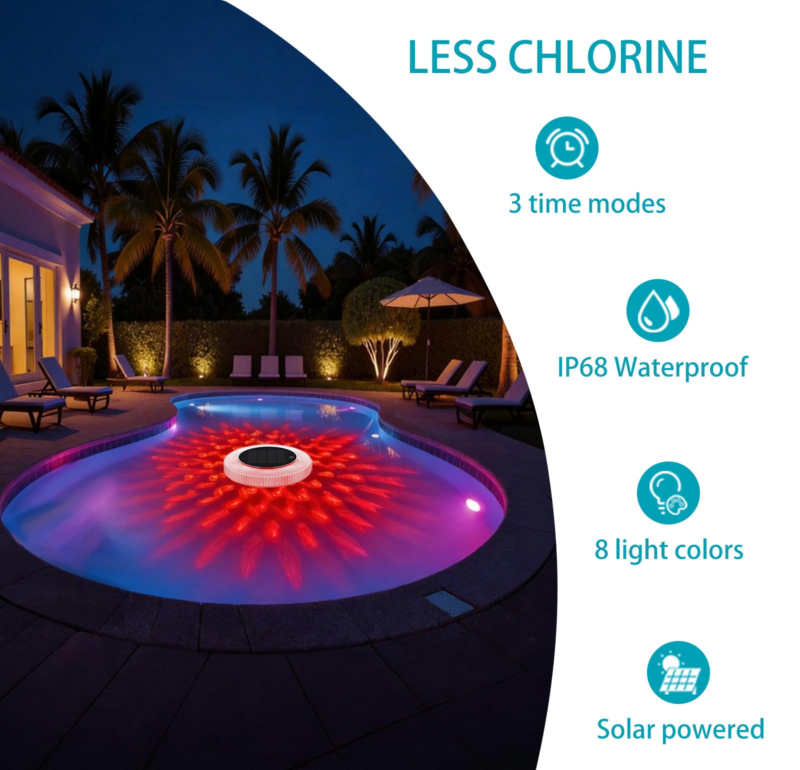Ioniseur Solaire de Piscine Flottant en Cuivre avec Veilleuse LED Multicolore pour Marche/Arrêt Automatique, Accessoire de Piscine Réduit Le Chlore et Les Irritations de la Peau pour l'eau Douce