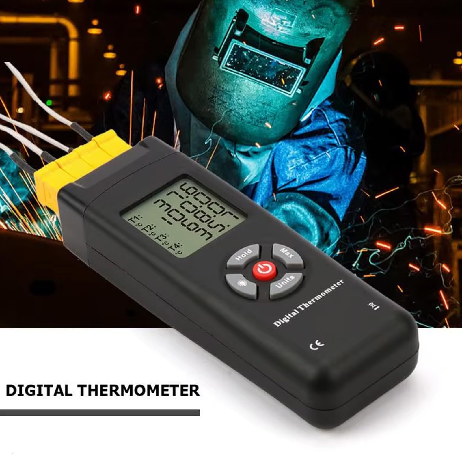 Temperaturmessgerät Typ K, Digitales Thermoelement Thermometer TL-TK04 4-Kanal-K-Typ Kontakt-Digitalanzeige Thermometer mit fühler für Industrie Landwirtschaft Meteorologie Haushalt, -50°C bis 1350°C