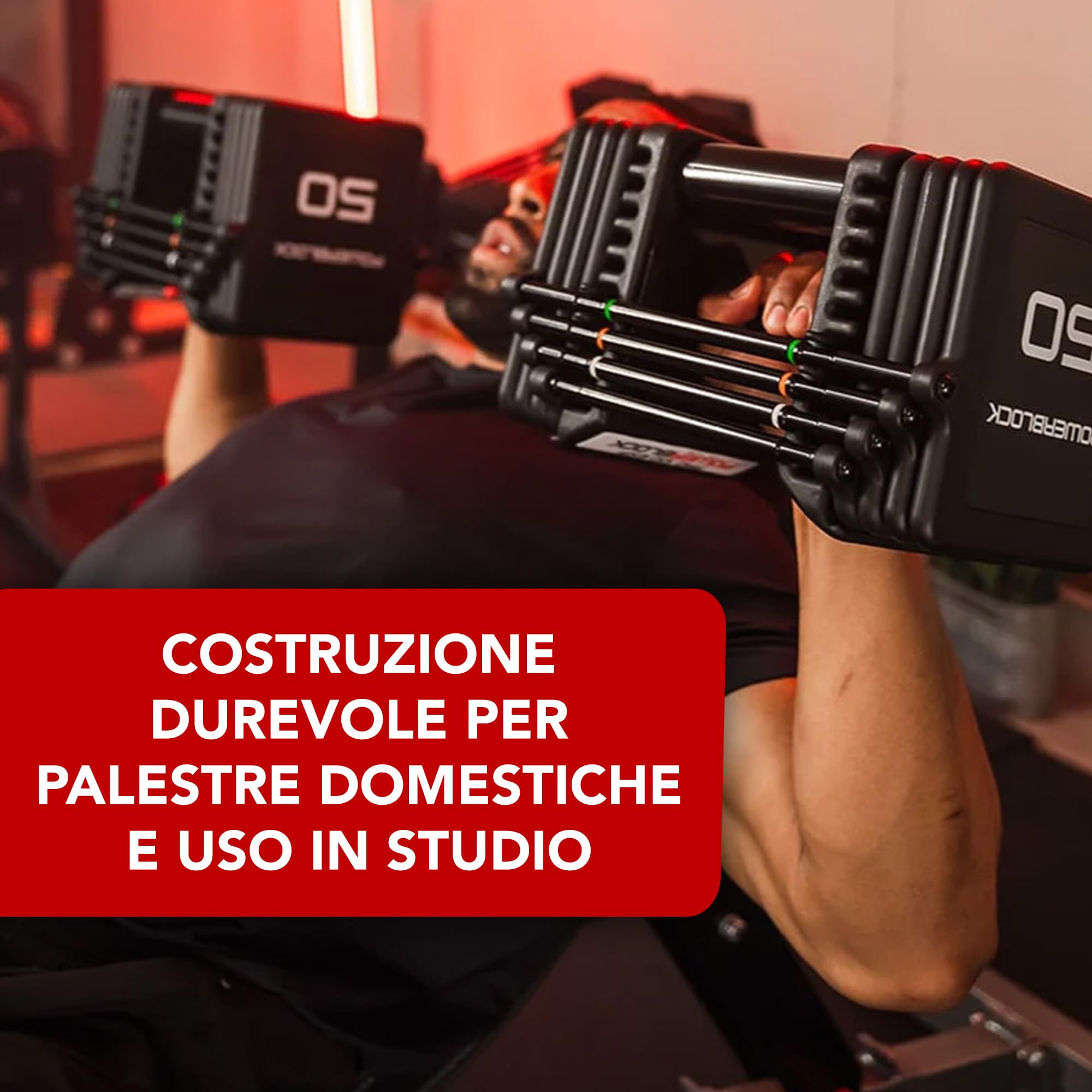 POWERBLOCK Pro 100 EXP Stage 1 - Set di manubri regolabili - Da 1 a 18 kg per manubrio - Struttura in acciaio robusta, espandibile con kit di estensione - Adatto per un uso intensivo