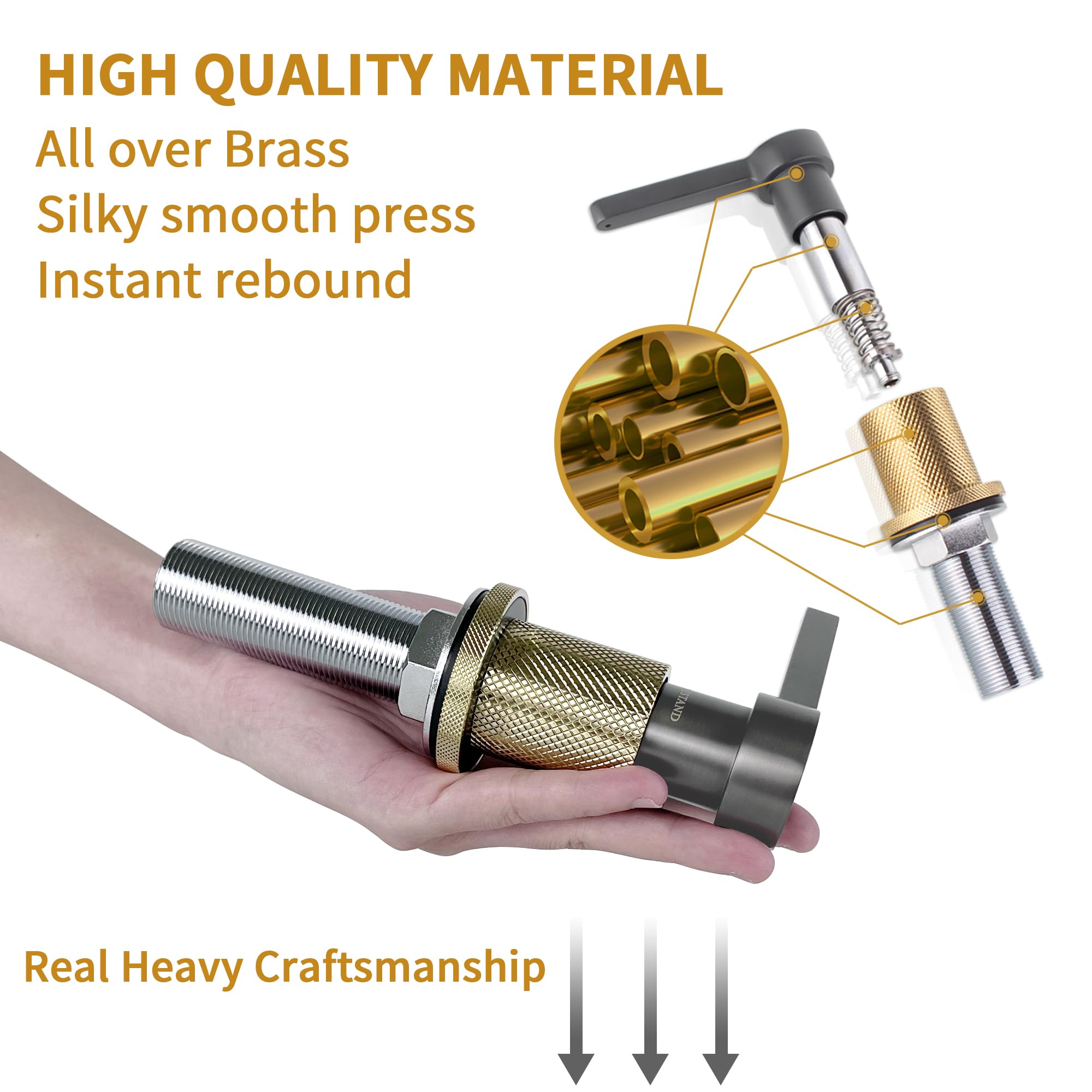 TYESTAND SD-80 All Brass Sink Soap Dispenser for Kitchen Sink Copper Pump Built In Dish Soap Dispenser with 17.6 oz(520ml) Bottle and 59"(1.5m) Extension Tube Kit (Gray) - Image 3