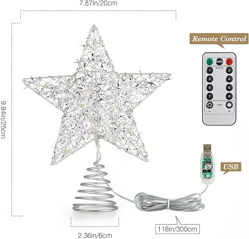 Miniatura 47 de Decoración para árbol de Navidad con 8 modos de iluminación, decoración de árbol con iluminación USB con 20 luces LED, decoración brillante