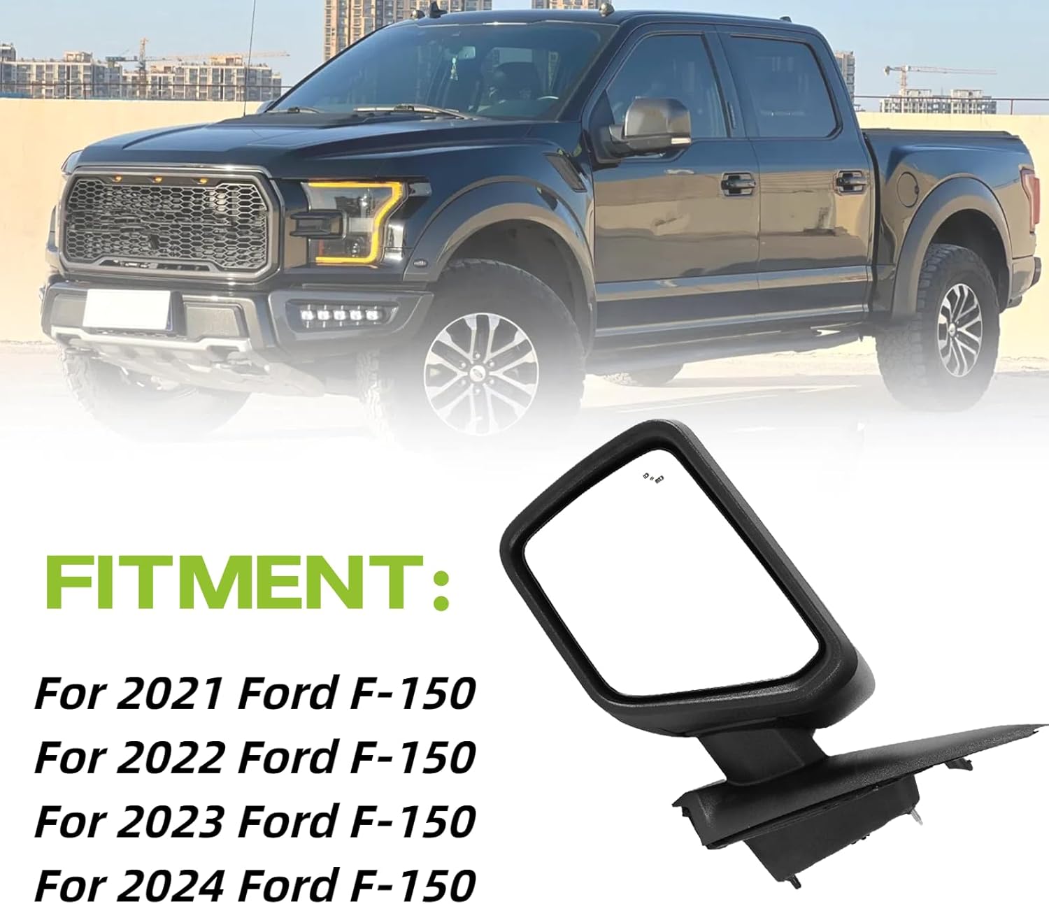 Left Driver Side Door Mirror 7 PINS For Ford F150 2021 2022 2023 2024 with Heated Power Glass and blind spot Replace ML3Z17683VA