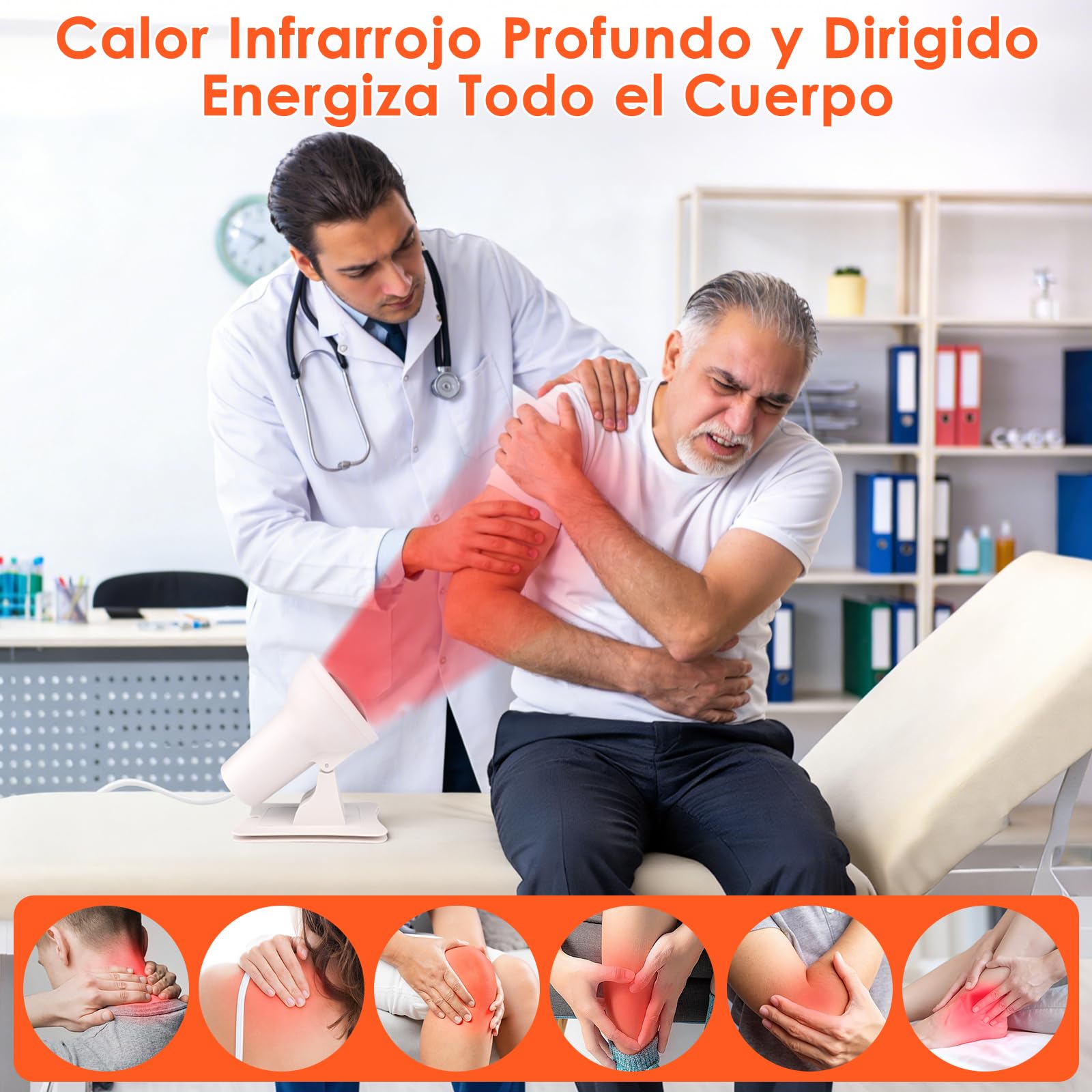 Lámpara Infrarroja 150W con 4 Niveles de Temperatura y 3 Temporizadores, Ángulo Ajustable, Calor Profundo Contra la Fatiga Muscular, Luz Roja Terapia para el Rostro y el Cuerpo