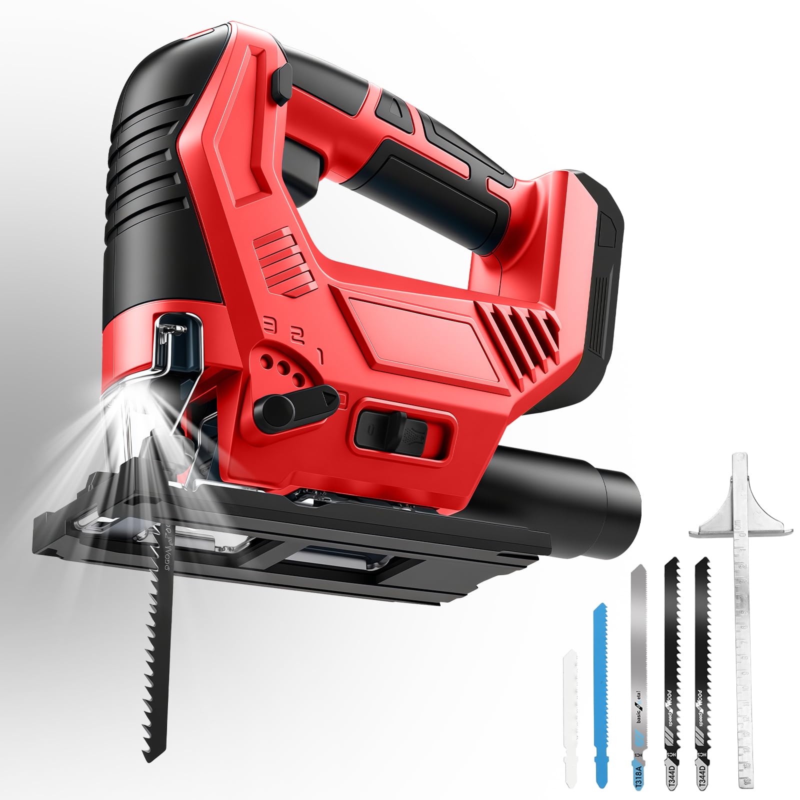 Cordless Jigsaw Compatible with Milwaukee M18 18V Battery, Electric Jig Saw with 4 Orbital Settings & Tool Free Blade Change, 45°Bevel Adjustment, 6pcs Jigsaw Blades, Ideal for Wood Plastic Metal