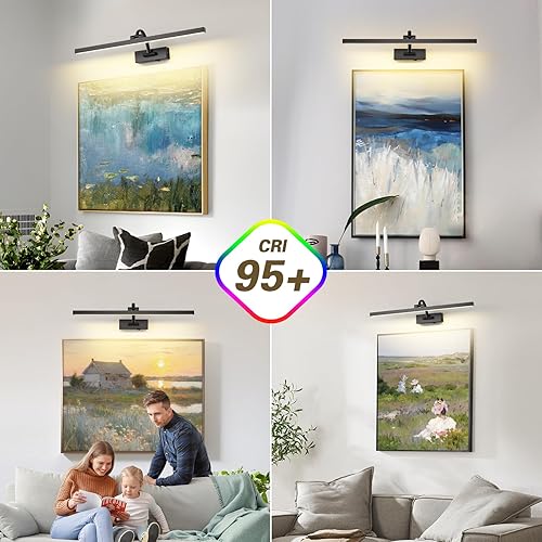 Miniatura 3 de Luces de imagen inalámbricas para pared, funciona con pilas, iluminación artística negra para pinturas, luces de galería recargables con control