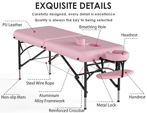 Miniatura 94 de CLORIS Mesa de masaje profesional de 84 pulgadas, portátil, 3 plegables, ligera, para salón facial, spa, cama de tatuaje, altura ajustable con bolsa
