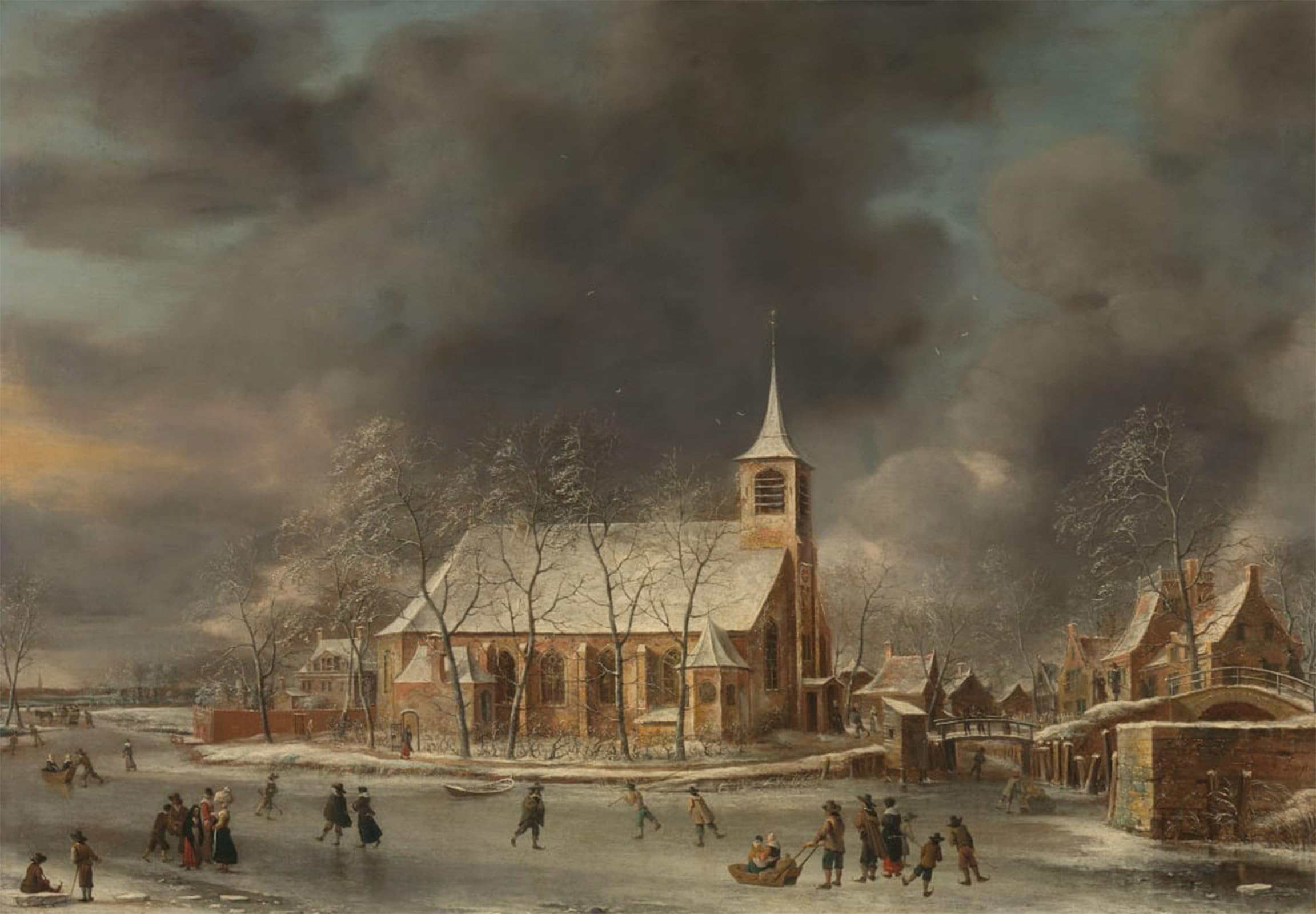 POSTERIIk Famous Print Pop Art Wall Art Graffiti View of the Church of Sloten in the Winter by Jan Abrahamsz Beerstraten Art Prints for Home Decor 60x90cm