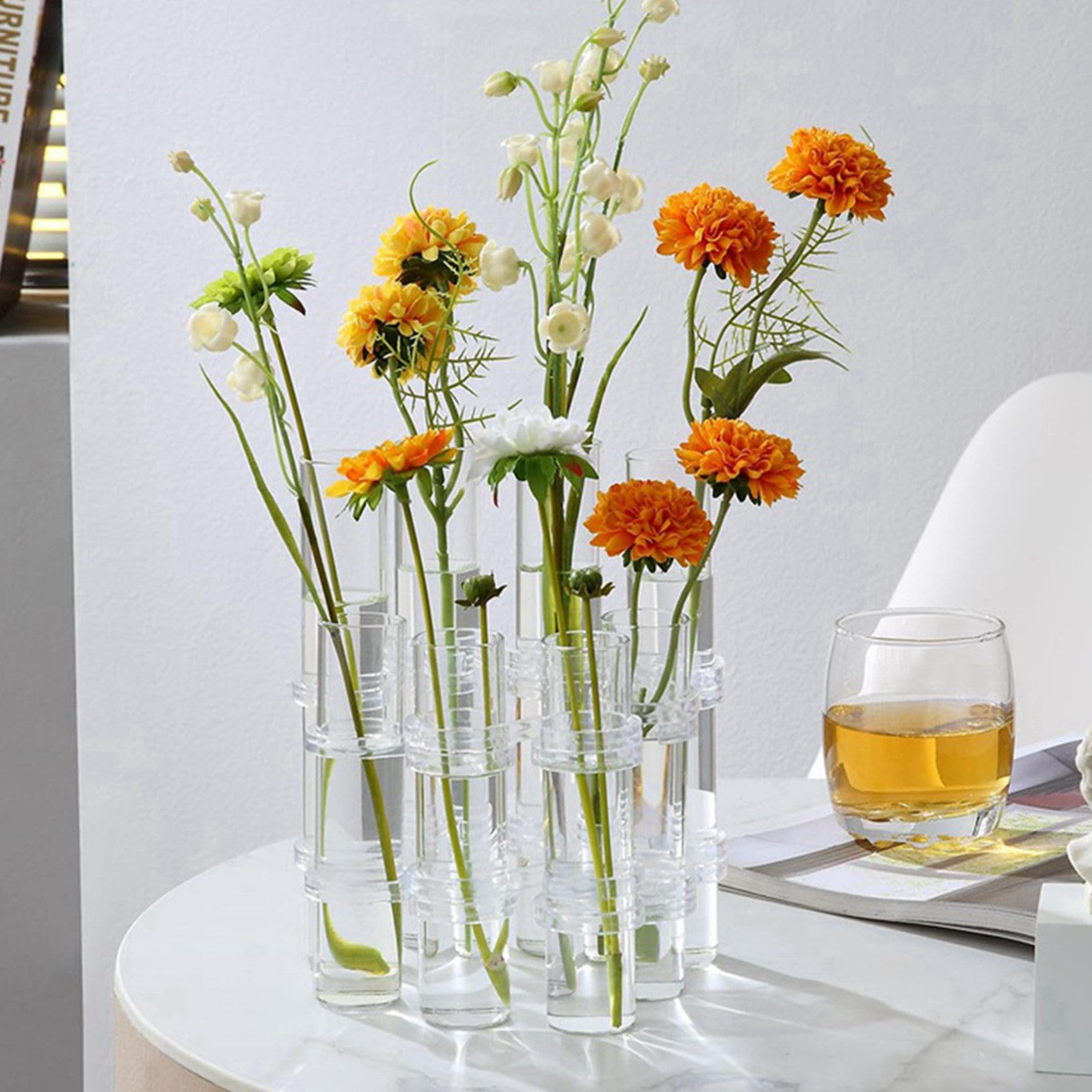 3X Blumenvase mit Scharnieren, Verschiedene Höhen, Reagenzglas-Vermehrungsstation Aus Klarem Zylinderglas, für Innendekoration