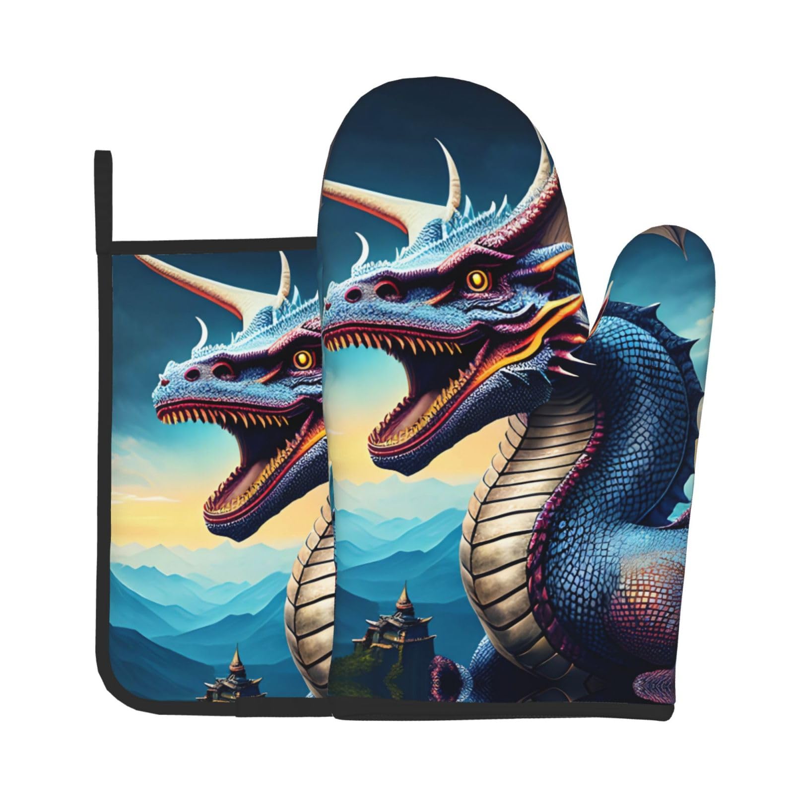 Oven Mitts and Potholders Set of 2 for Kitchen Baking Cooking GrayRoaring Dragon Thick and Durable