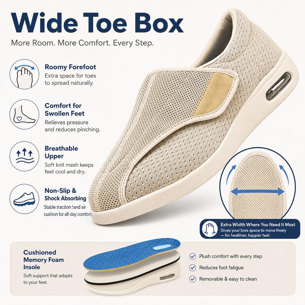 Generisch Mesh Slippers with Hook Loop Fastening for Seniors