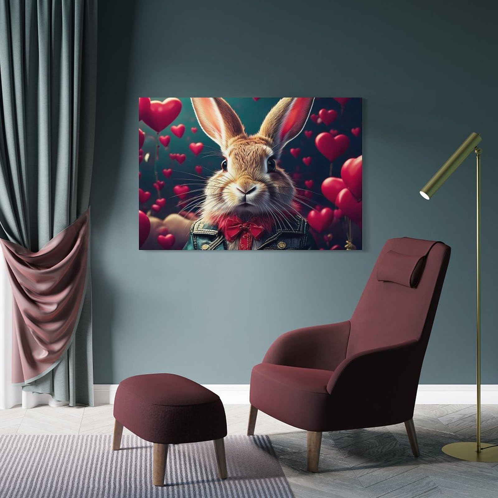 Junmoney Bunny in Love Canvas Wall Art 08x12inch(20x30cm), for Study, Office Or Focused Interiors, Home Office Artwork with Decorative Appeal