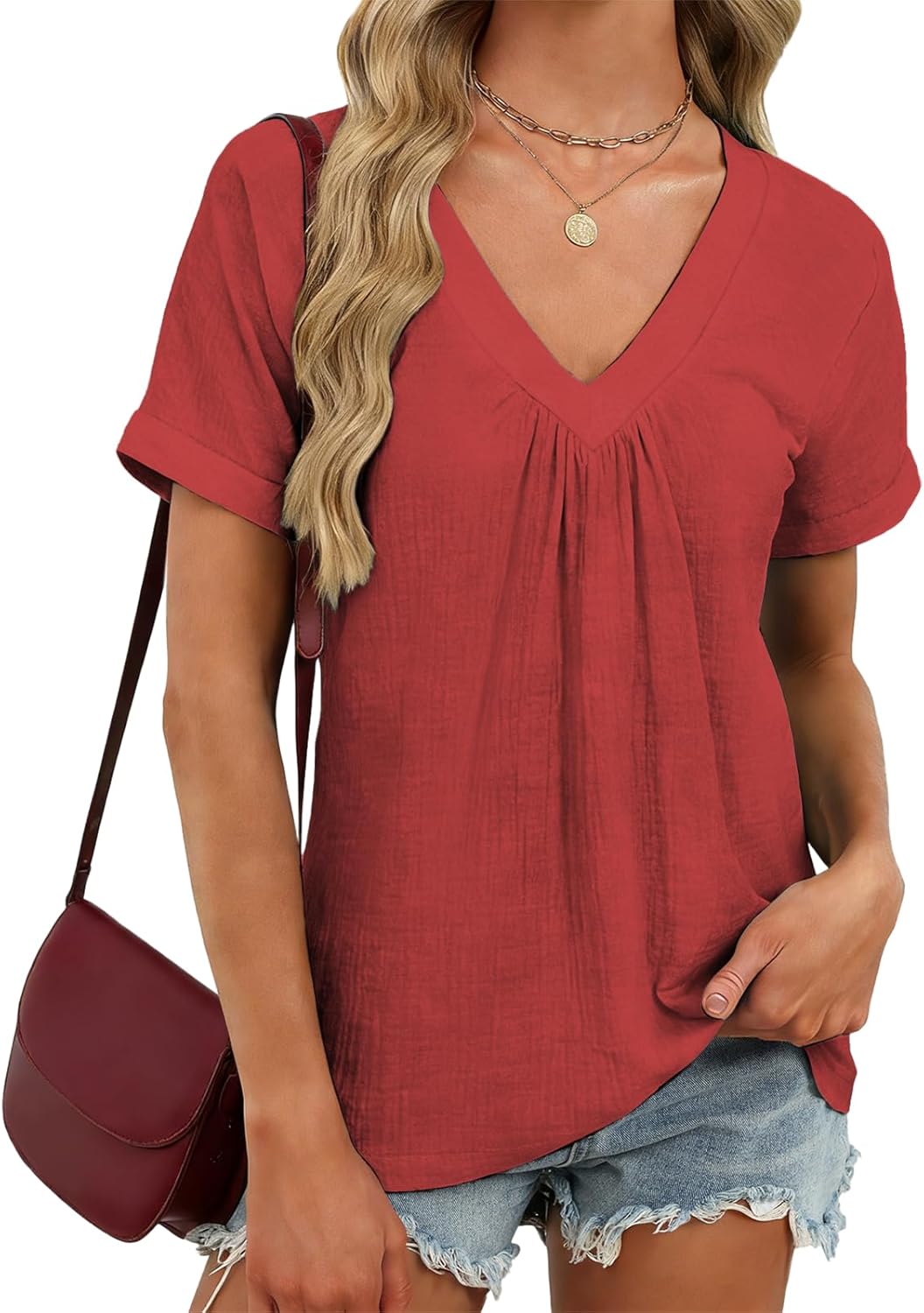 Japanese Print Blouse Women V Neck Short Sleeve Lightweight Breathable Summer Casual Soft Comfy Tops 2026