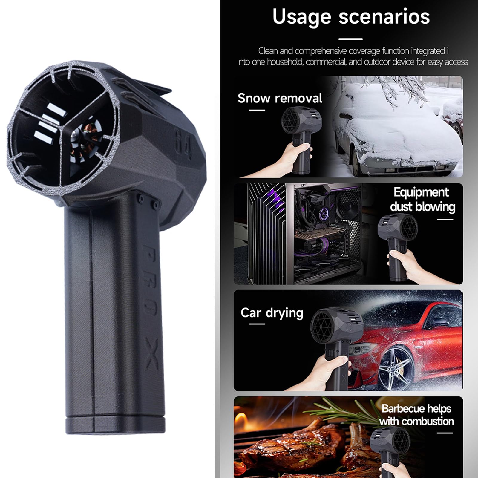 Ozeau X64 Professional Handheld Fan Large Thrust and High Speed Powerful Brushless Motor Fan for Vehicles