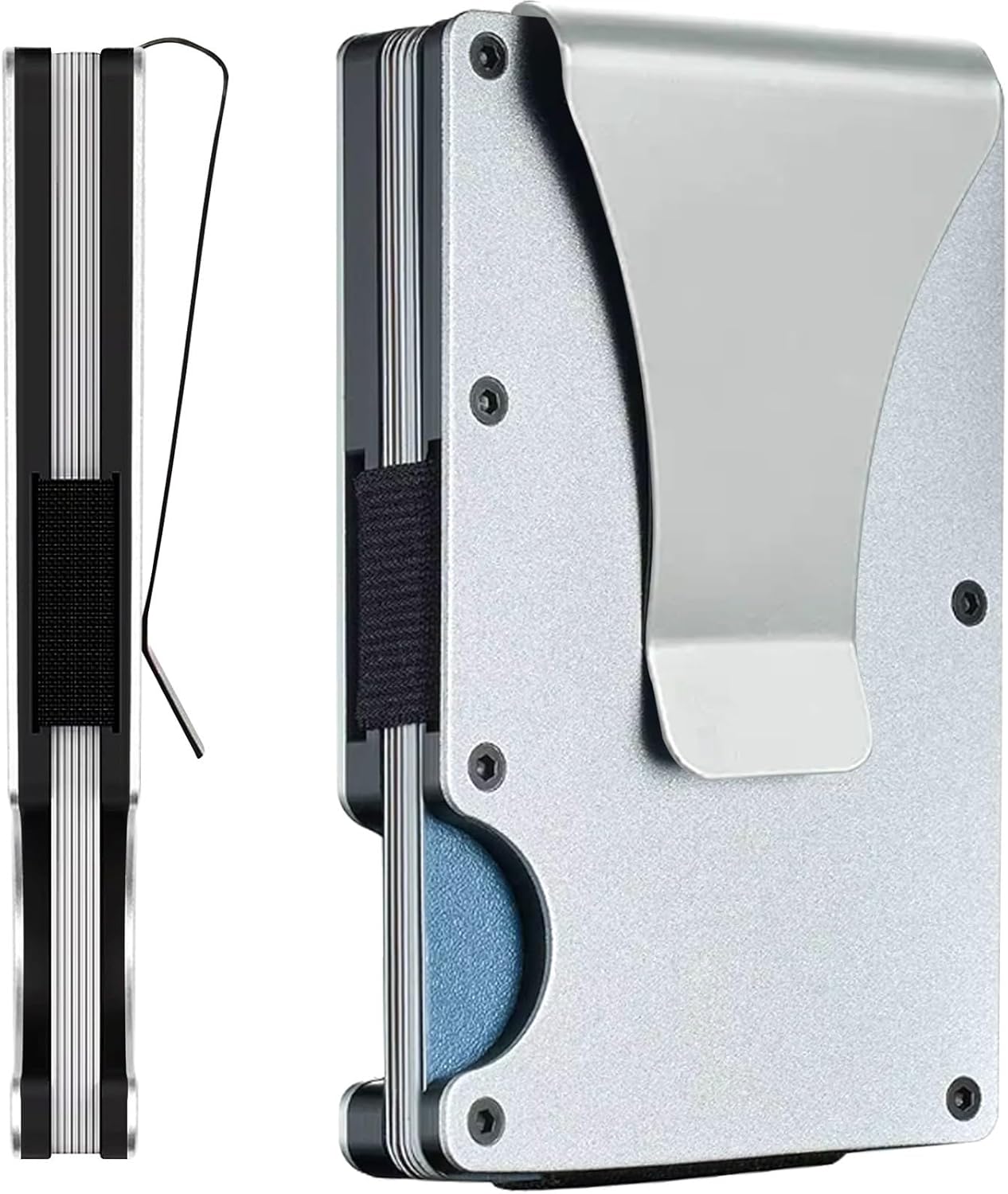 Leatherboss Wallet for Men RFID Blocking Minimalist Metal Card Holder with Money Clip Holds Credit Cards and Cash (Silver)