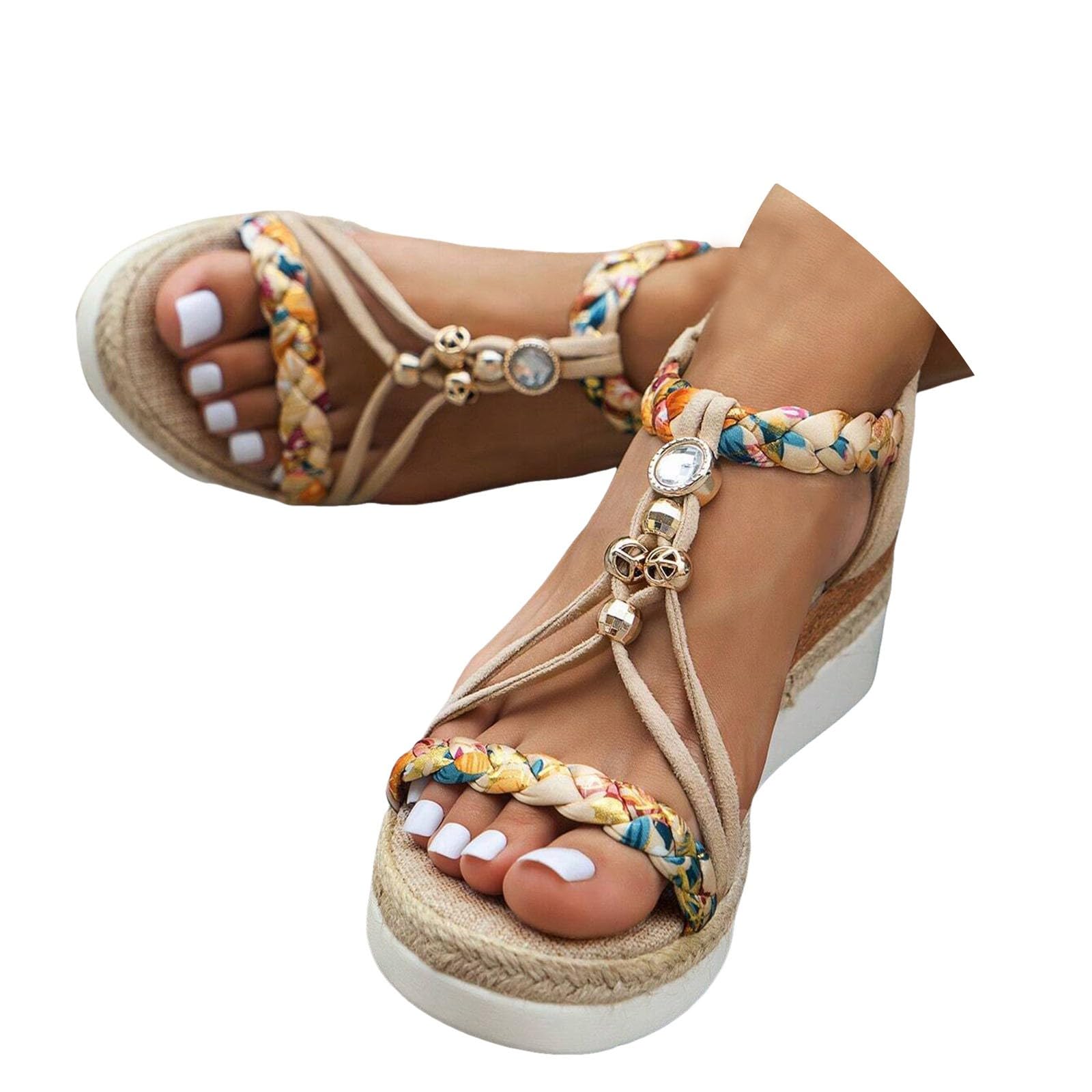 Sandales Compensées Femme Confort Orthopédiques - Semelle Large, Talon Bloc, Antidérapantes - Idéales Plage, Ville, Vacances