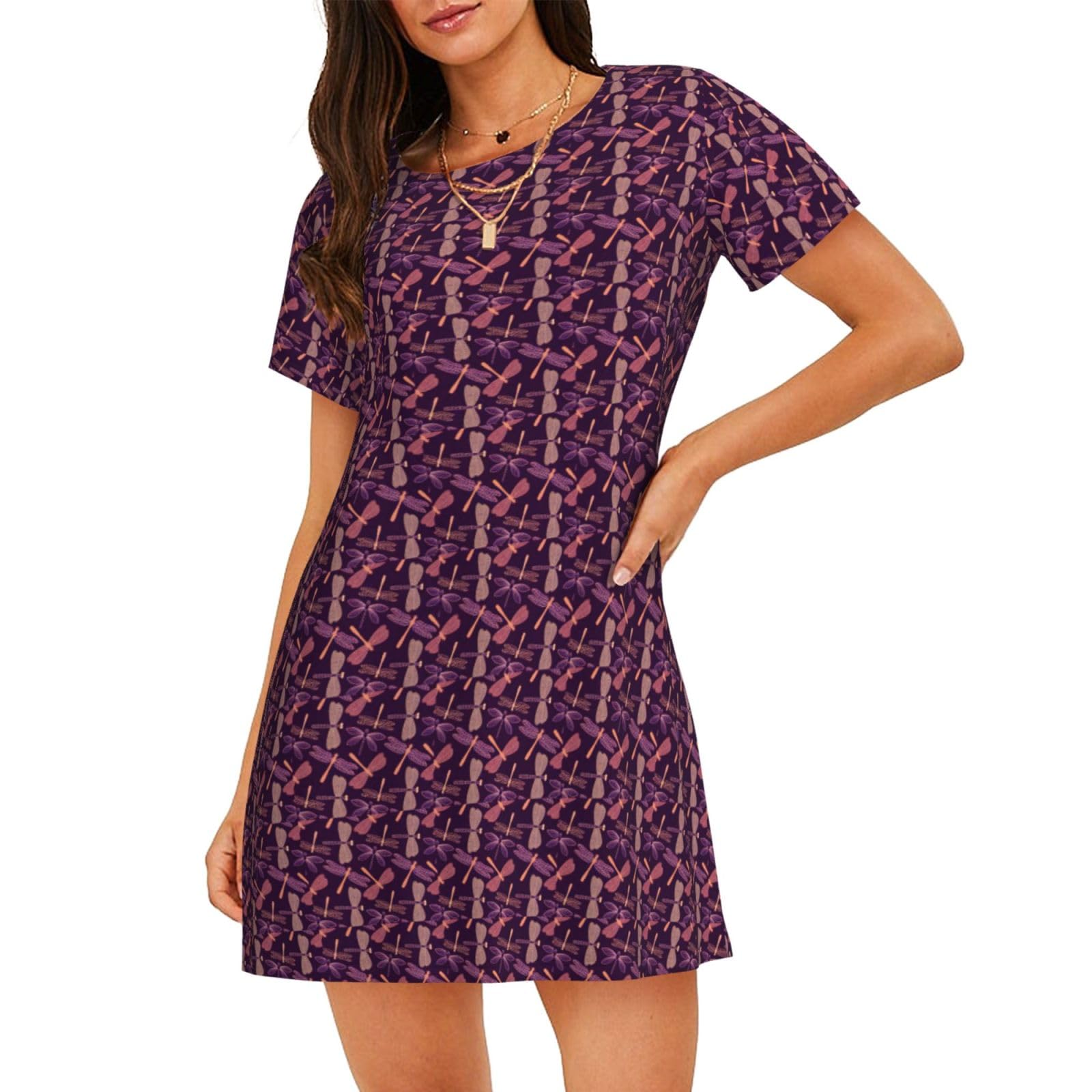 Robe de nuit légère haut de gamme imprimé libellule violette - 8