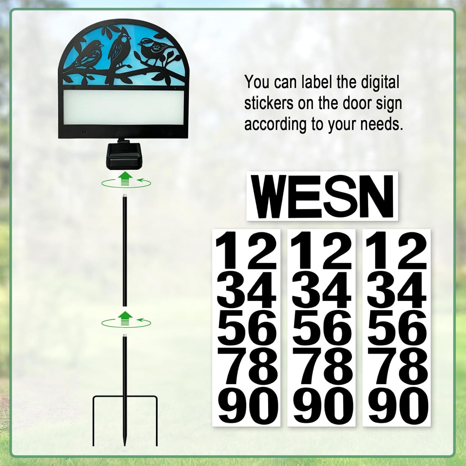 Solar Address Signs for House, Metal House Numbers with Bird Decor, Outdoor Yard Sign Stake for Garden, Driveway & Home Decor