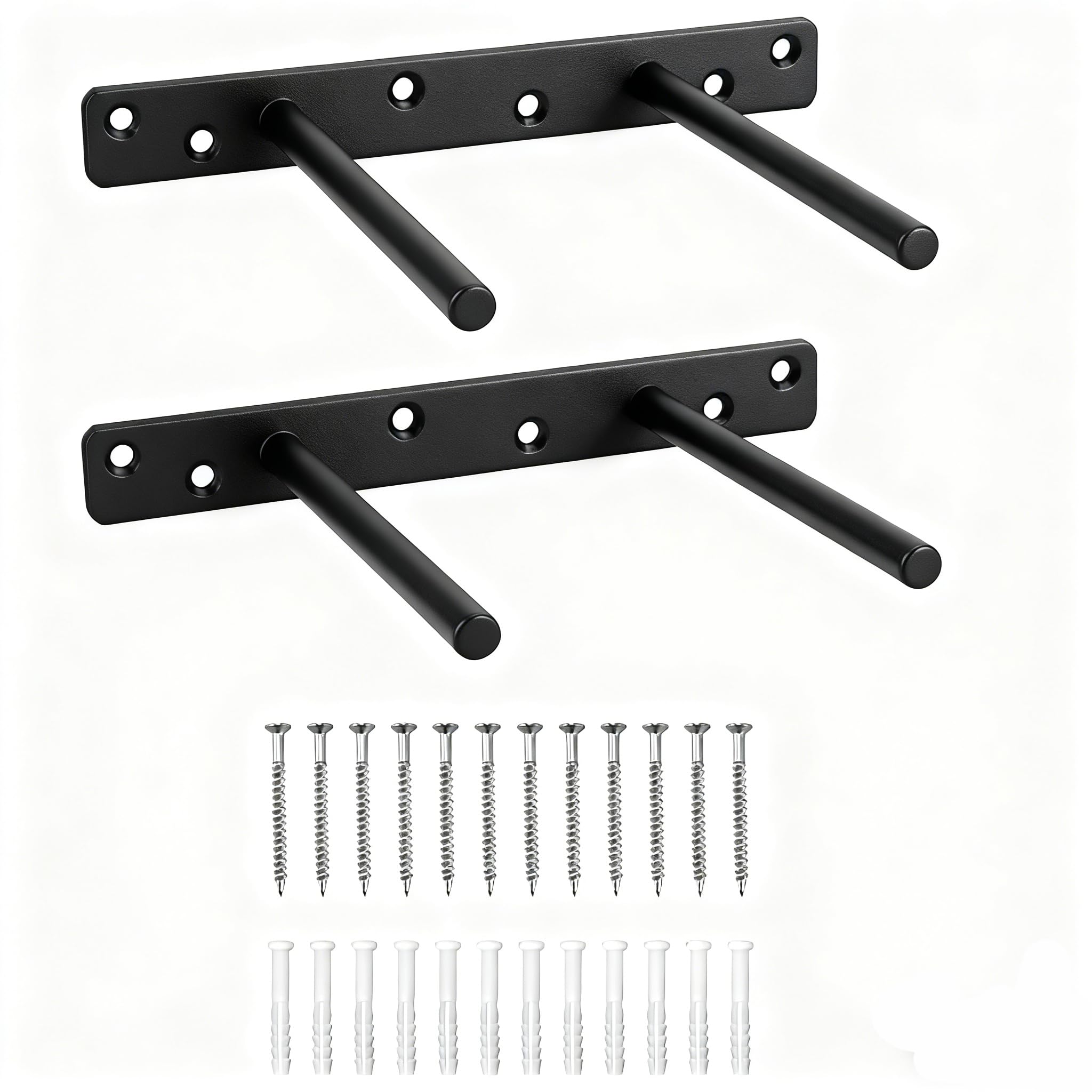 Anhoer Floating Shelf Brackets 6 Inch (150mm) - Heavy Duty T-Bracket with 6-Point Wall Fixing, Concealed Blind Shelf Support Pair, 10mm Steel Rod for Solid Wall, Matte Black Industrial, 30kg Load