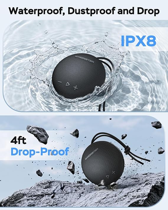 35W (peak) Monster Bluetooth Speaker, IPX8 Shower Speaker Waterproof, Bluetooth 5.4 with Loud HD Sound and Robust Bass, Extra Long Playtime Punchy, for Home, Beaches Portable Wireless Outdoor Speakers