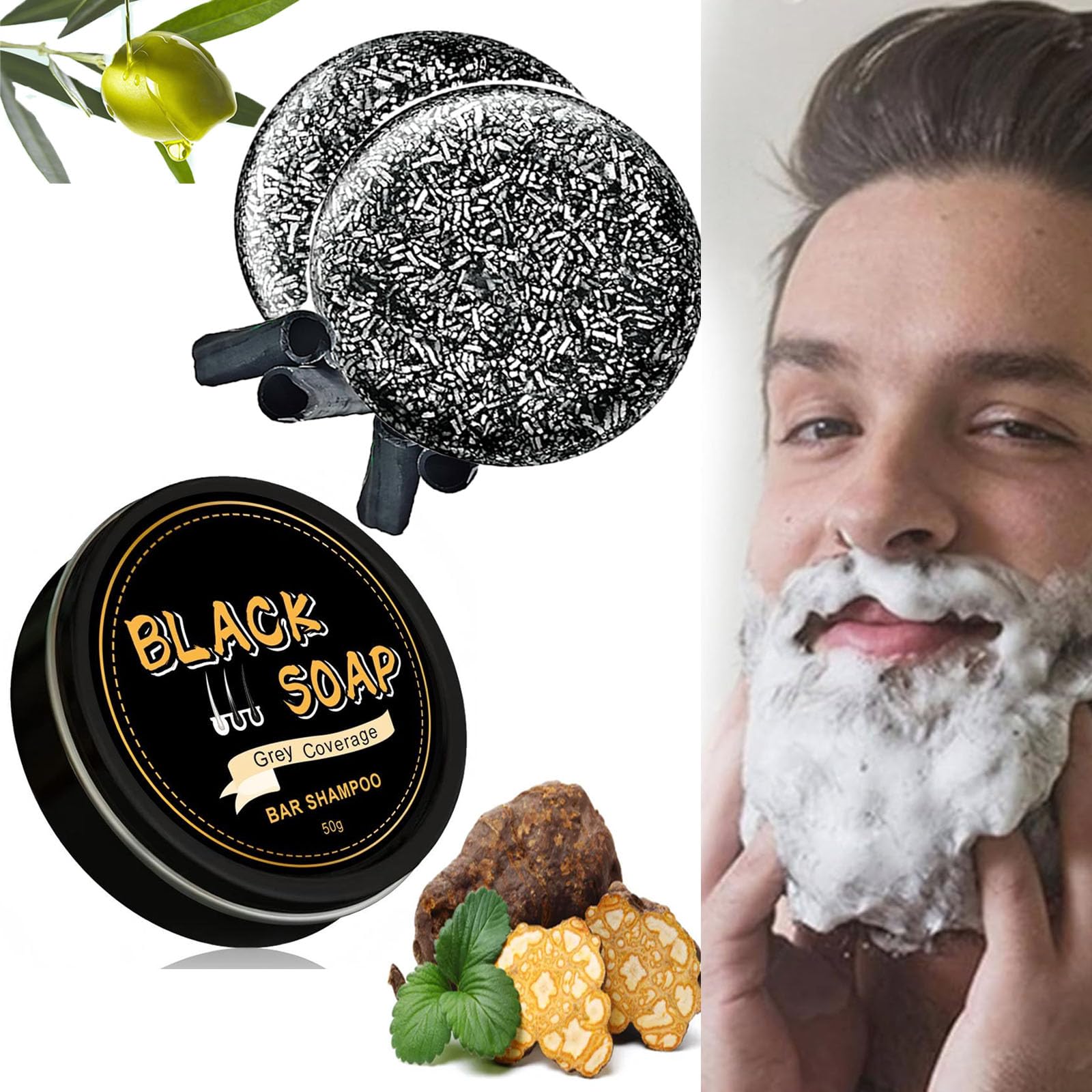 Soug BLACK SOAP バーシャンプー 4個セット Gray Hair Reverse Bar Soap，Natural Black Soap for Gray Hair