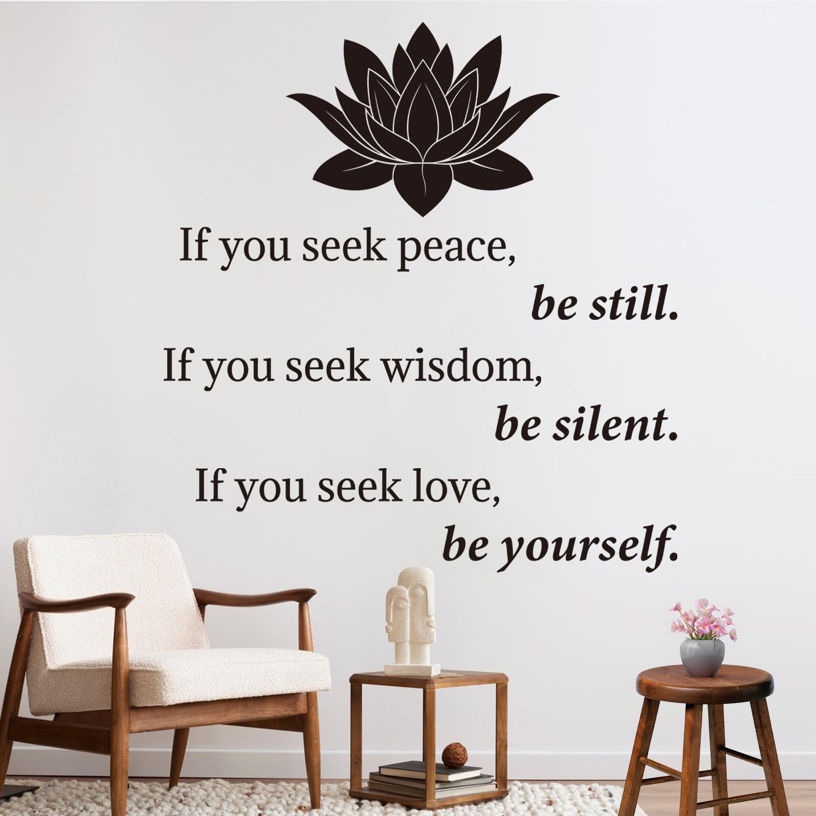 decalmile Lotus Buddha Wall Decal Quotes Be Yourself Inspirational Positive Black Wall Letter Stickers Living Room Gym Bedroom Wall Decor - Image 3