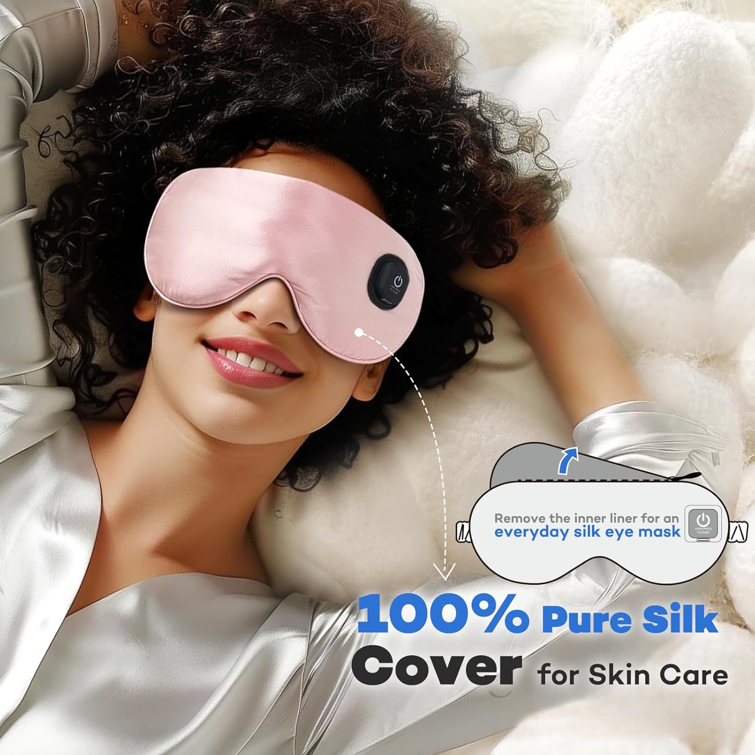 Ezona Silk Cordless Heated Eye Mask, Warm Eye Compress Mask for Dry Eyes, Washable Eye Heating Pad for Travel, Dry Eyes, Blepharitis, Sinus Migraine (Pink) - Image 3