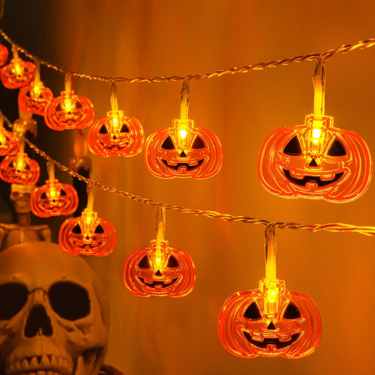 Halloween Lights Pumkin Lights 10FT 20LED with Timer 8 Modes Battery Operated Indoor Outdoor for Halloween Decorations, Pumpkin Decor
