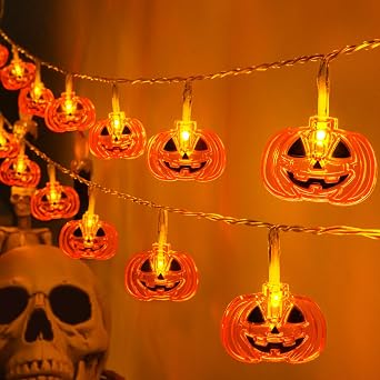 Halloween Lights Pumkin Lights 10FT 20LED with Timer 8 Modes Battery Operated Indoor Outdoor for Halloween Decorations, Pumpkin Decor