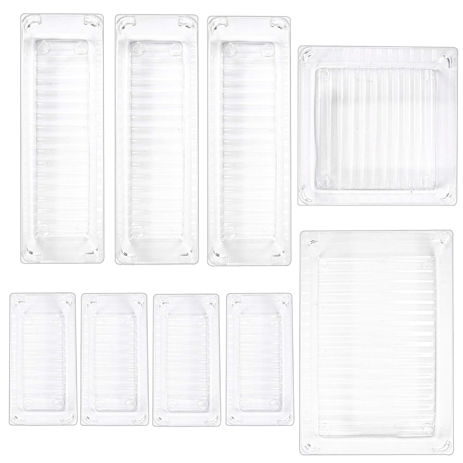 TRIXES 9Pcs Clear Plastic Drawer Organiser Trays - Assorted Sizes for Kitchen Storage, Bathroom, Make-Up, Jewellery & Office