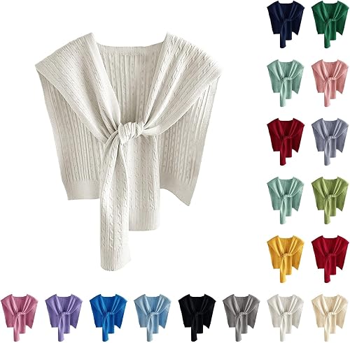 Womens Cable Knit Sweater Shawl Wrap Poncho Shoulder Cover Up with Knot