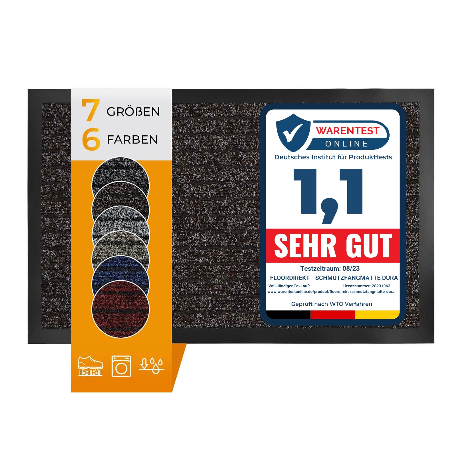 Floordirekt Zerbino Dura | Robusto e Resistente | Disponibile in molte misure e colori | Zerbino antiscivolo per interni ed esterni (Marrone, 66 x 185 cm)