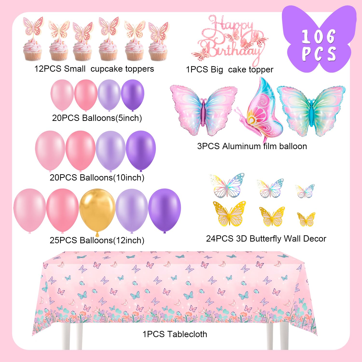 Amazon.com: Butterfly Birthday Decorations, 106 Pcs