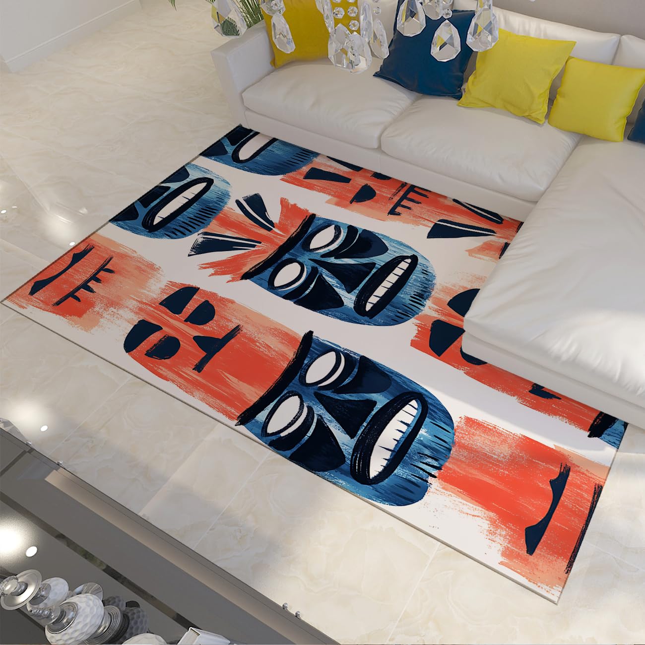 Tapis aztèque lavable anti-poussière éliminant les taches sous la table et dans la cuisine