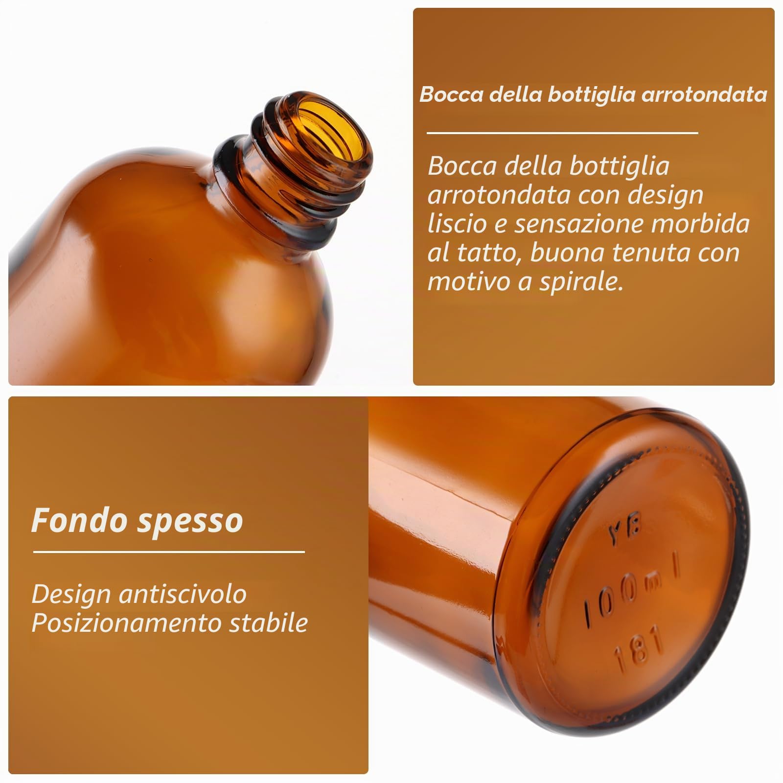 DAJAVE 24 flaconi per contagocce da 100 ml, in vetro marrone, set di bottiglie da farmacia, con gocciolatore, piccole bottiglie di vetro con tappo a vite