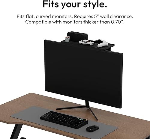 Miniatura 6 de Pixio Estante superior de almacenamiento de monitor negro de 12 pulgadas, plataforma ajustable, ajuste universal, soporta hasta 13 libras, funciona
