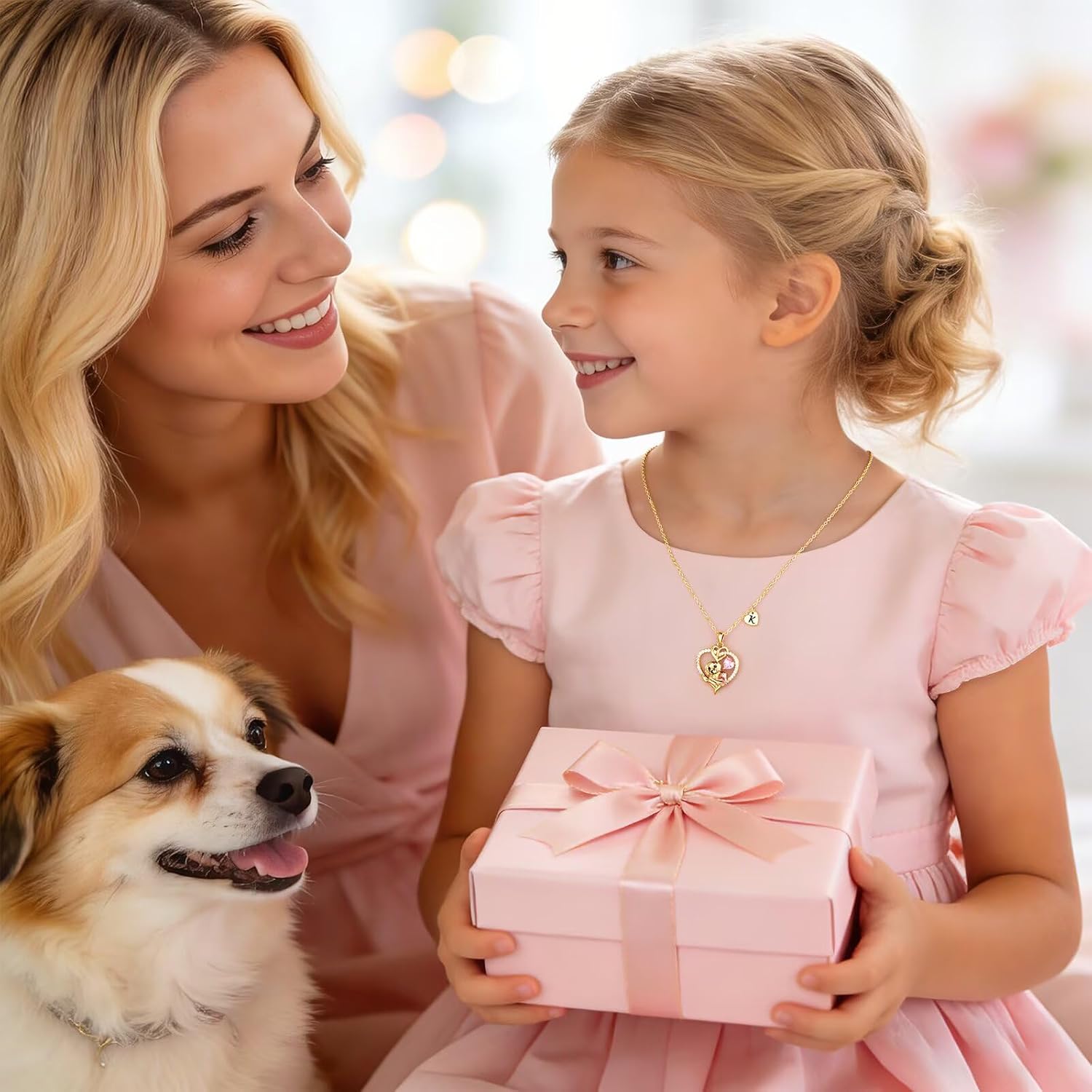 MONOOC Initial Dog Necklace for Girls Kids - Birthday Gifts for Girl Kid | Cute Dog Gifts for Teen Girls Kids Dog Lovers, Gift Box Packaging, 14K-Gold-Plated, Unique Initial, Adjustable Length