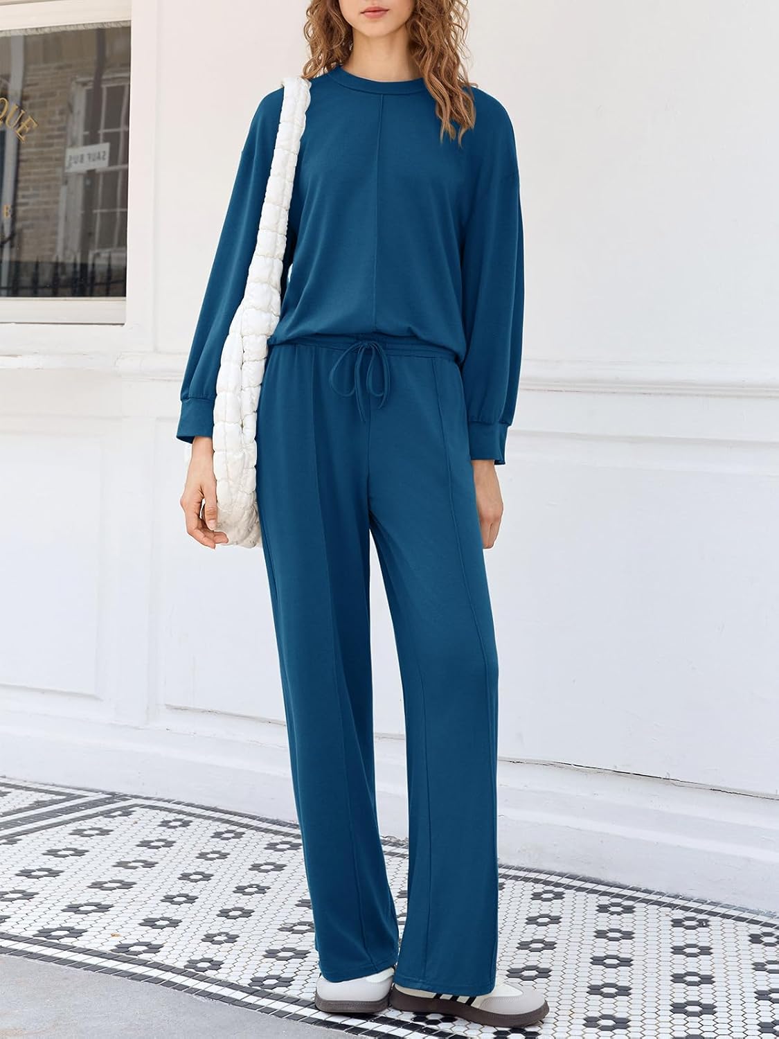 Yousify Women's 2 Piece Lounge Sets Casual Long Sleeve Tops Wide Leg Pants Loose Tracksuit Fall Travel Outfits - Image 2