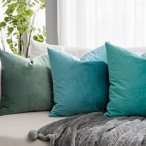 Miniatura 2 de Juego de 2 fundas de almohada de terciopelo suave turquesa de 18 x 18 pulgadas para sofá, cama, sala de estar, fundas de cojín cuadradas de lujo