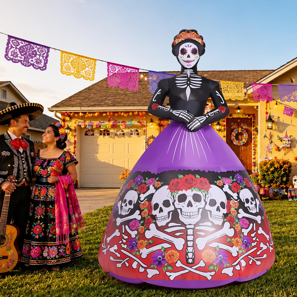 COMIN 9FT Halloween Inflatables Skull Lady Yard Decor con LED