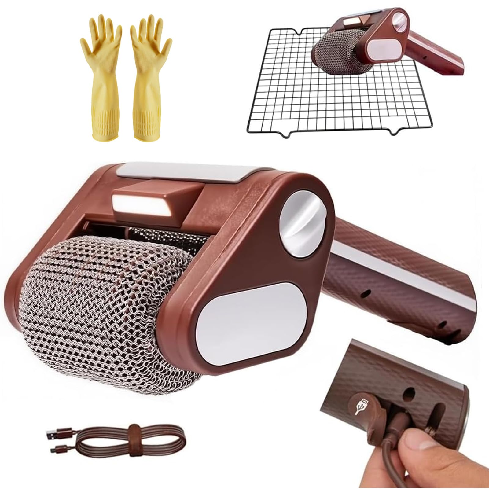 Brosse de grill électrique sans fil avec rouleau en acier inoxydable et LED