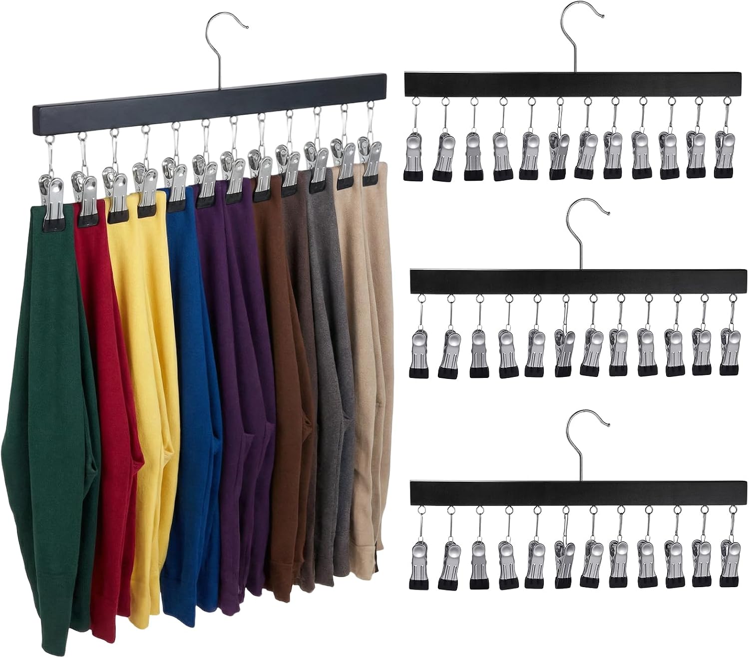 4 Pack Legging Organizer for Closet Pants Hangers with 12 Clips Holds 48 Leggings Space Saving Hanging 360°Rotating Clothes Jeans, Hats, Shorts, Socks,Skirts for Closet Organizers and Storage